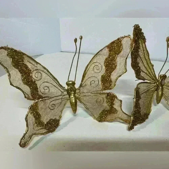 Set of 4 Gold Butterflies -Made With Metal And Mesh 4.5” - Picture 2 of 7